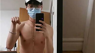 Cute Asian twink masturbates equivalent to a doggy